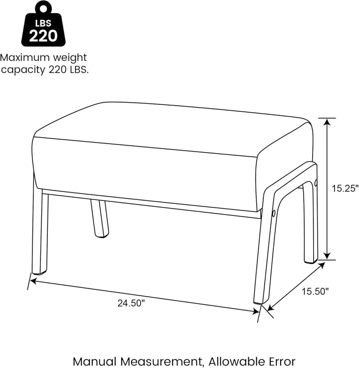 Rectangular Leather Ottoman Bench Twenty Four Point Five Inches Walnut