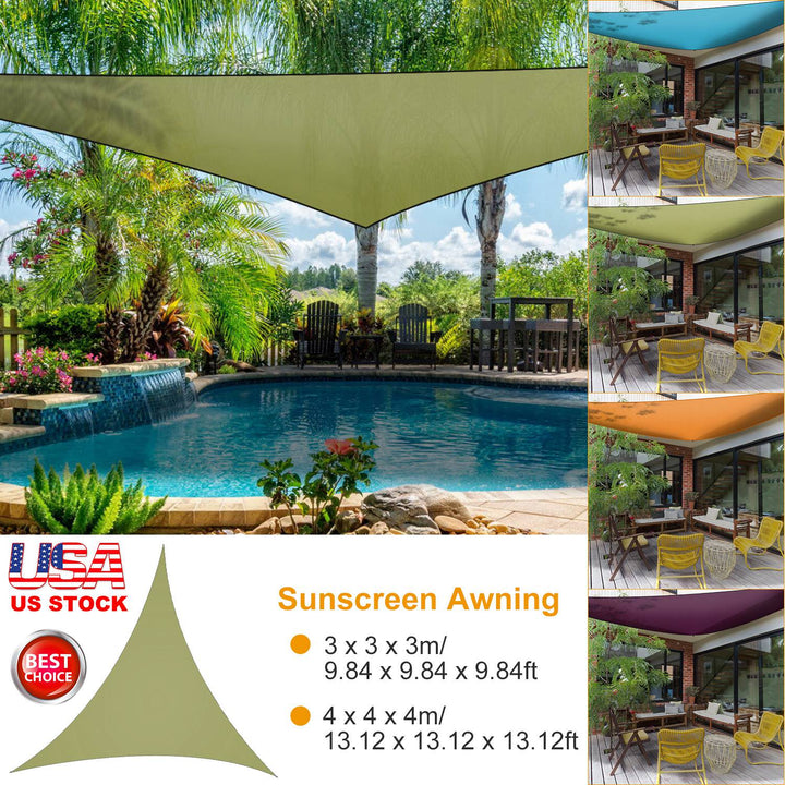 Olive triangular shade sail canopy for outdoor sun protection