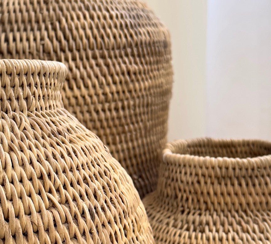 XXLarge Buhera basket close-up, woven lattice straw texture on rounded sides