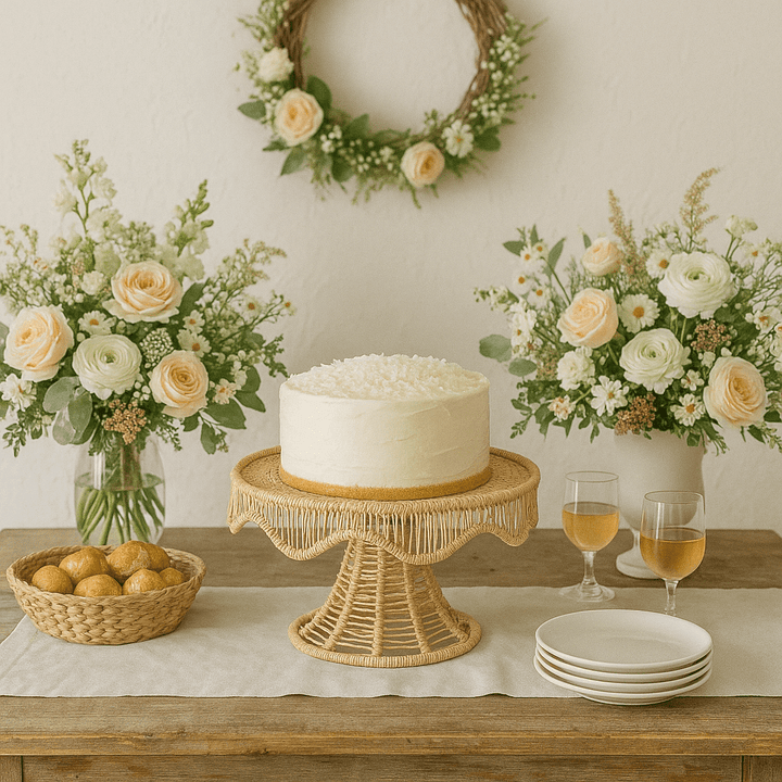 Woven Scallop Round Handwoven Iraca Cake Stand — Cake Stand, [material], MacondoForever