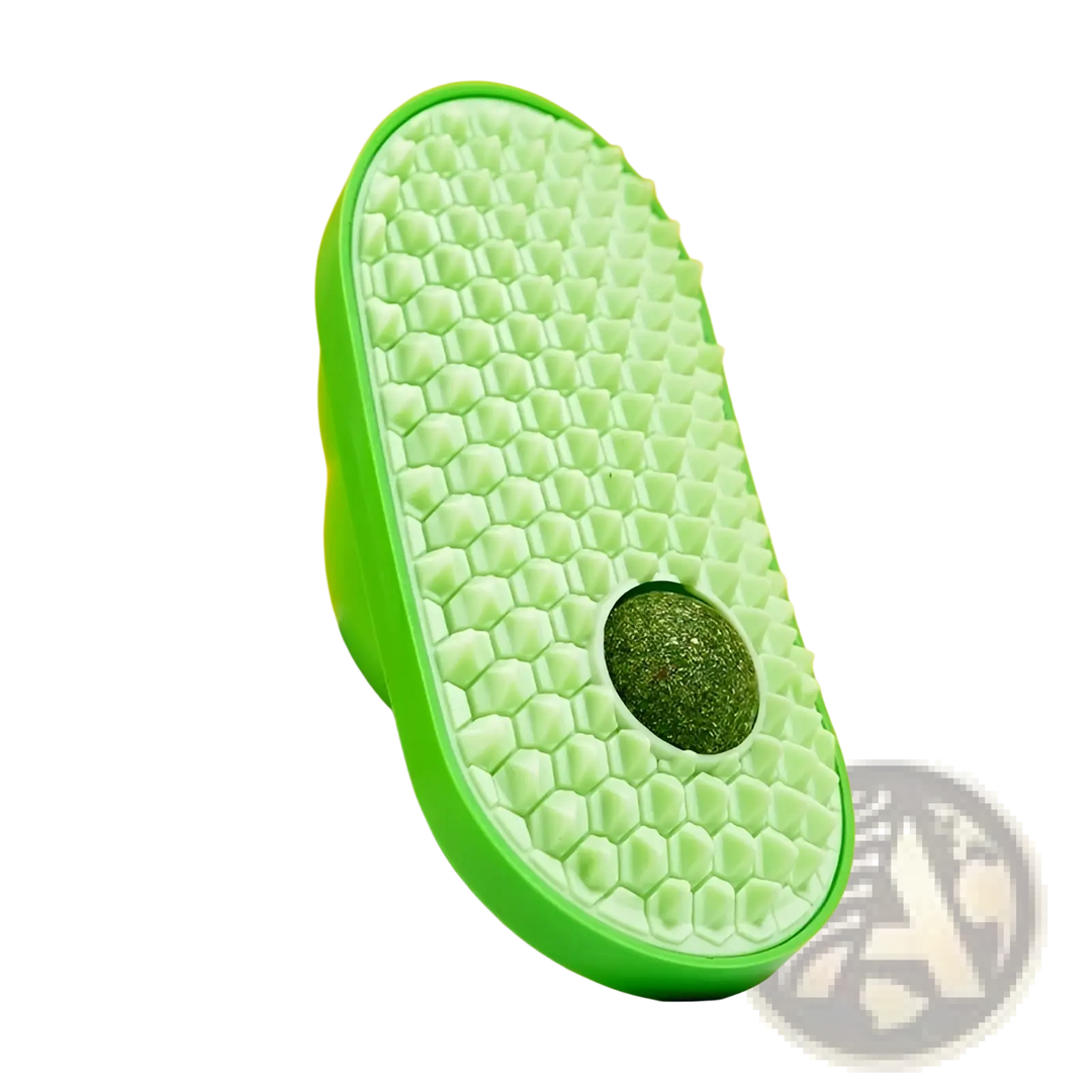 Cat self-grooming silicone brush, light green honeycomb surface with round dark pad insert