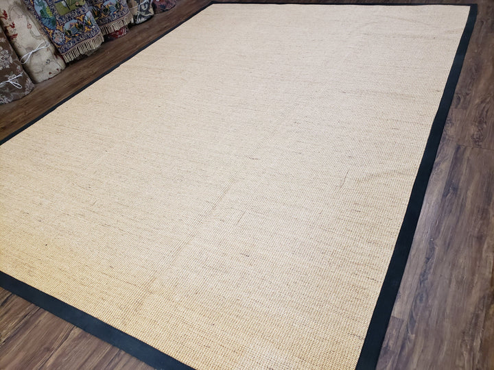 Jute Rug 8x10, Natural Jute Fiber Area Rug, Natural Sisal Area Rug with Black Border, 8x10 Carpet, Solid Jute Rug 8 x 10, Farmhouse Rug