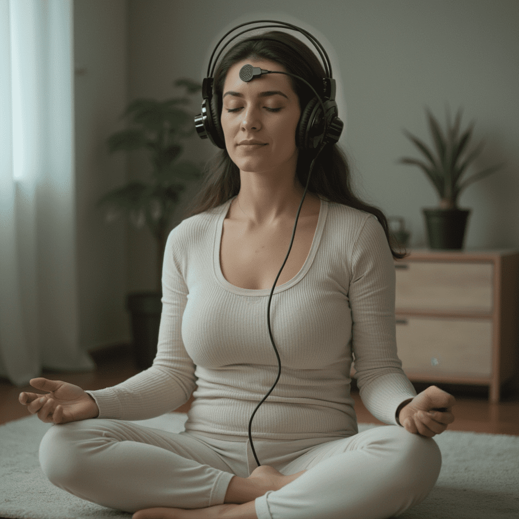 Over-ear headphones with microphone, worn while seated