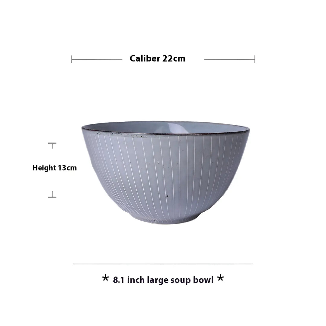 Ceramic Dinnerware Set Retro Ribbed Plates and Bowls