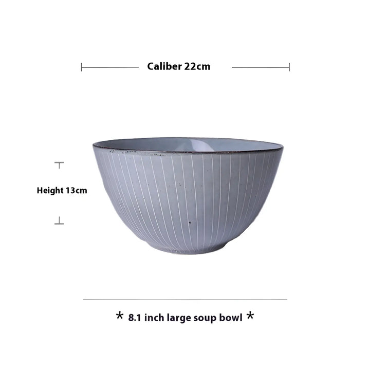Ceramic Dinnerware Set Retro Ribbed Plates and Bowls
