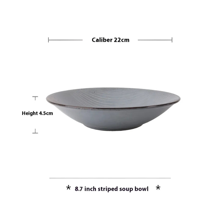 Ceramic Dinnerware Set Retro Ribbed Plates and Bowls