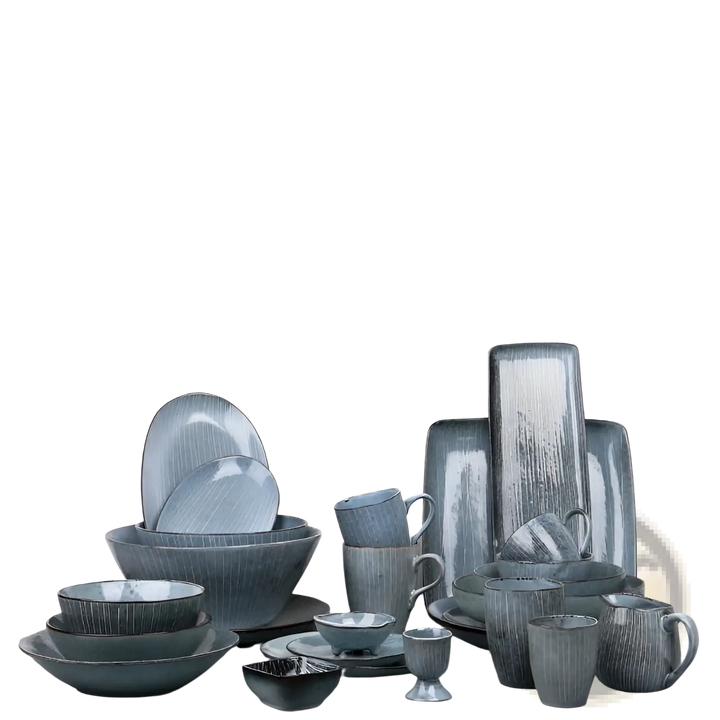 Ceramic Dinnerware Set Retro Ribbed Plates and Bowls