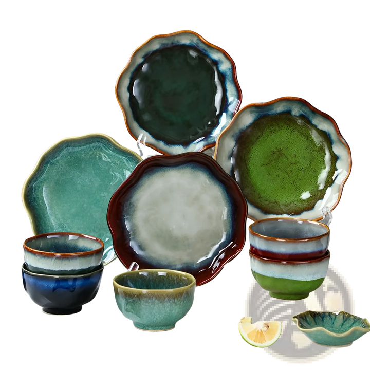 Ceramic Tableware Set Scalloped Fambe Diamond Dishes