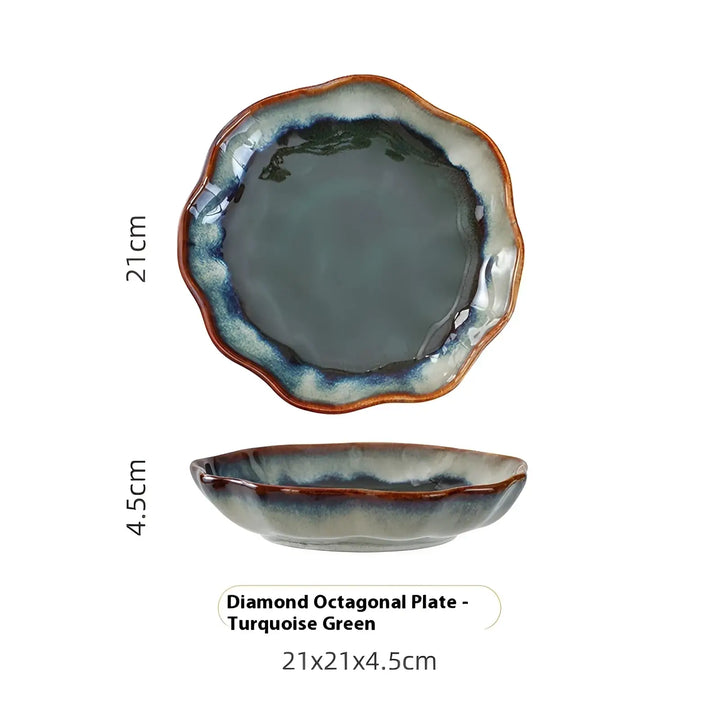 Ceramic Tableware Set Scalloped Fambe Diamond Dishes