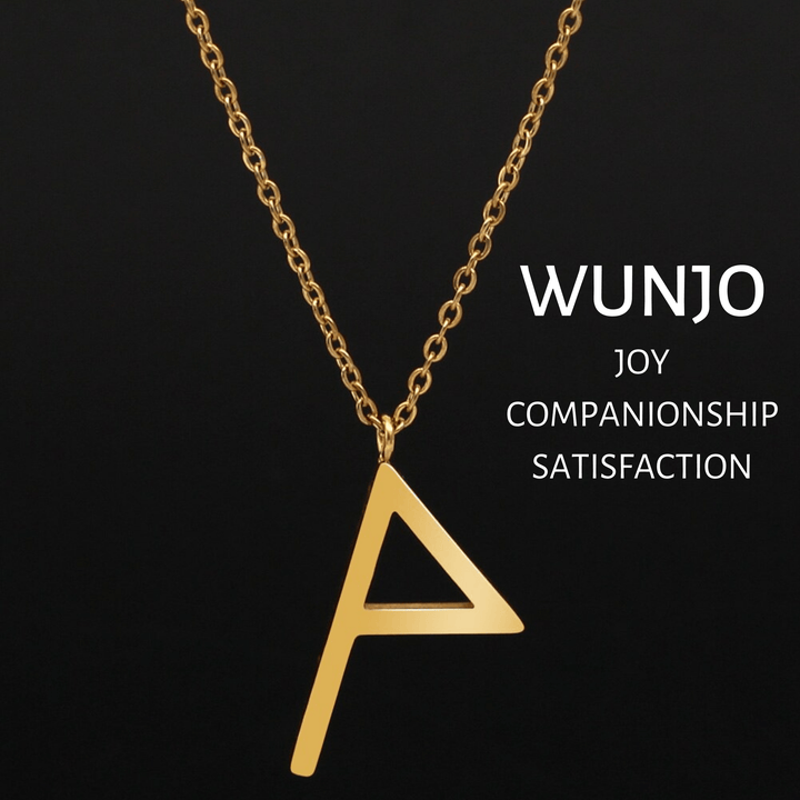 Gold WUNJO rune pendant necklace with link chain and clasp