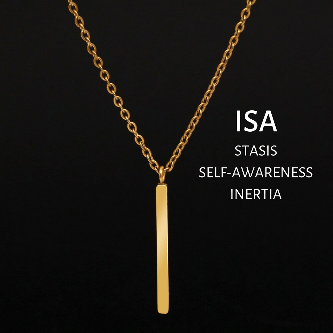 Gold ISA rune pendant necklace with link chain and clasp