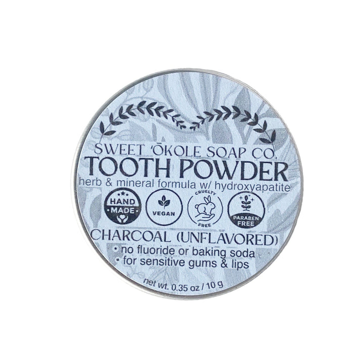 Charcoal Tooth Powder, Unflavored with 5% Hydroxyapatite — , [material], Sweet ʻŌkole Soap