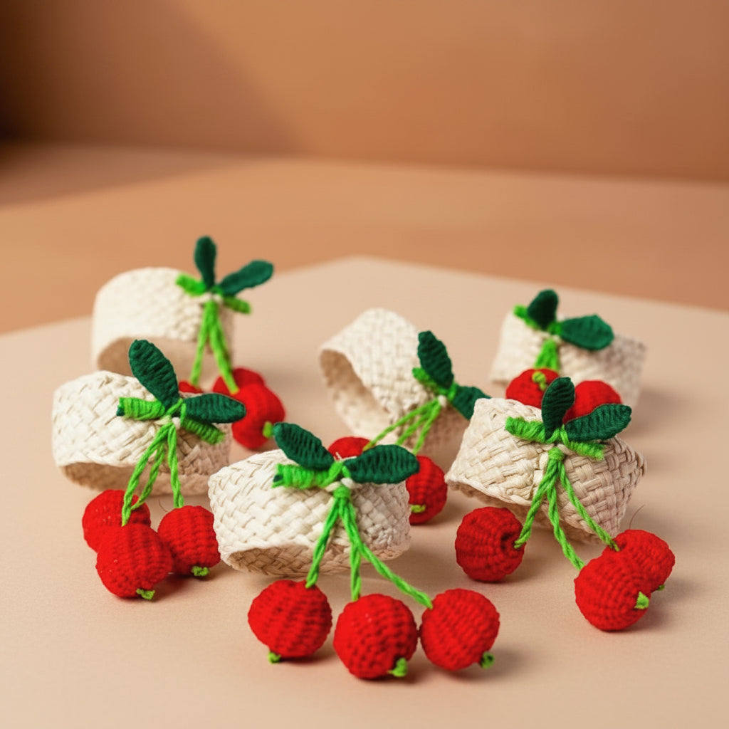 Cherries Handwoven Iraca Napkin Ring