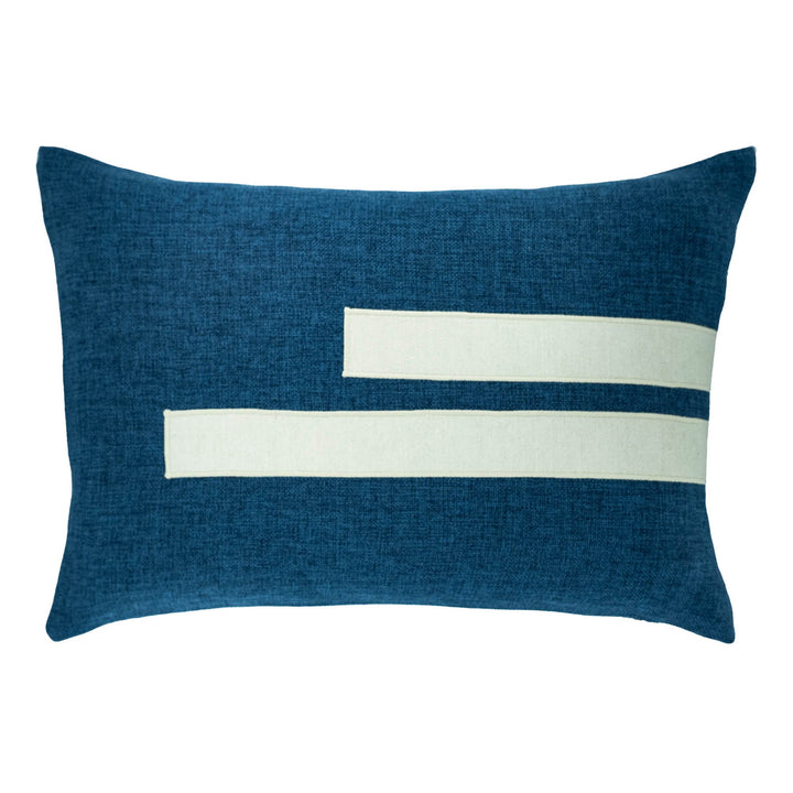 Blue rectangular throw pillow 16"x24" with two white stripe bars