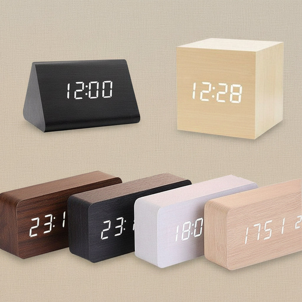 Clocks LED Wooden Alarm Clock Watch Wooden Wood Clock New Version LED Alarm Digital Desk Clock Adjustable Brightness, Alarm Time, Displays Time Date Temperature  Table Voice Control Digital Wood Electronic Desktop Table