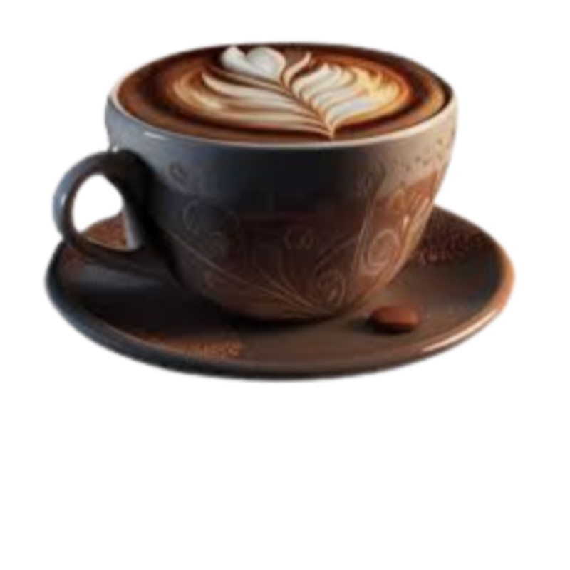 Cup of latte coffee with heart-shaped foam on saucer