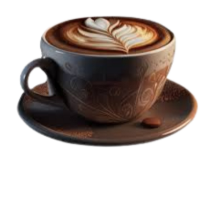 Cup of latte coffee with heart-shaped foam on saucer