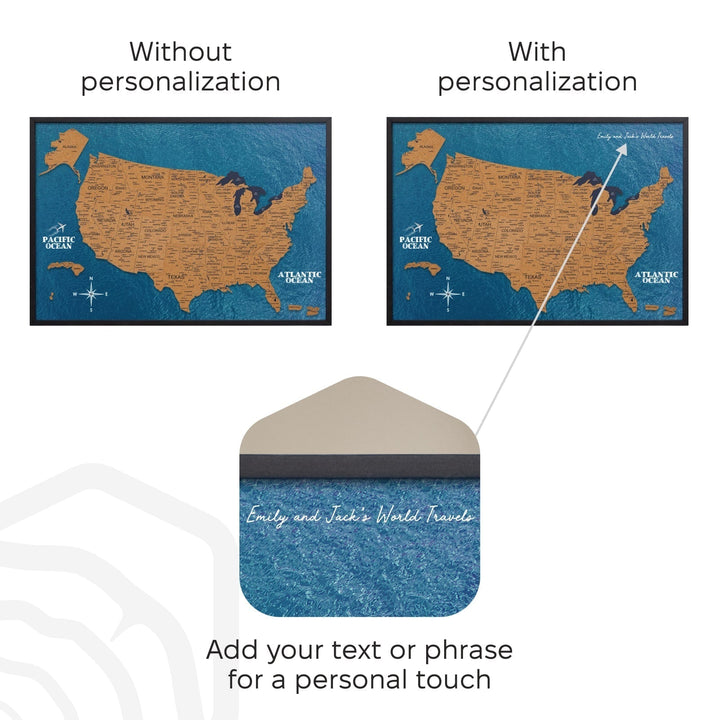 Cork USA map board with optional personalized text placement