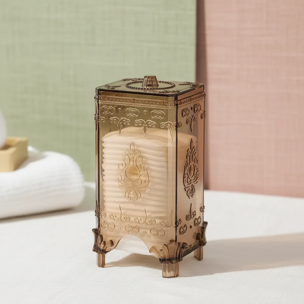 Ornate Embossed Amber Glass Cosmetic Storage Box