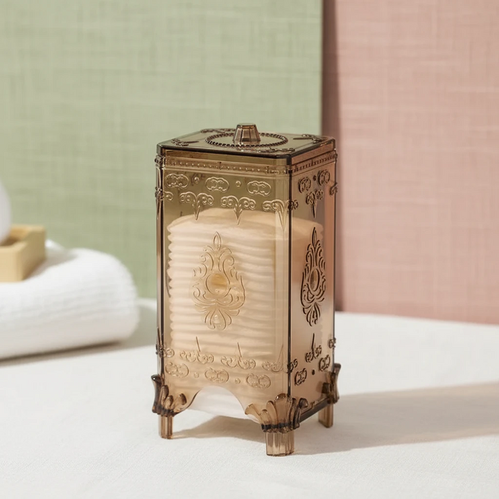 Ornate Embossed Amber Glass Cosmetic Storage Box