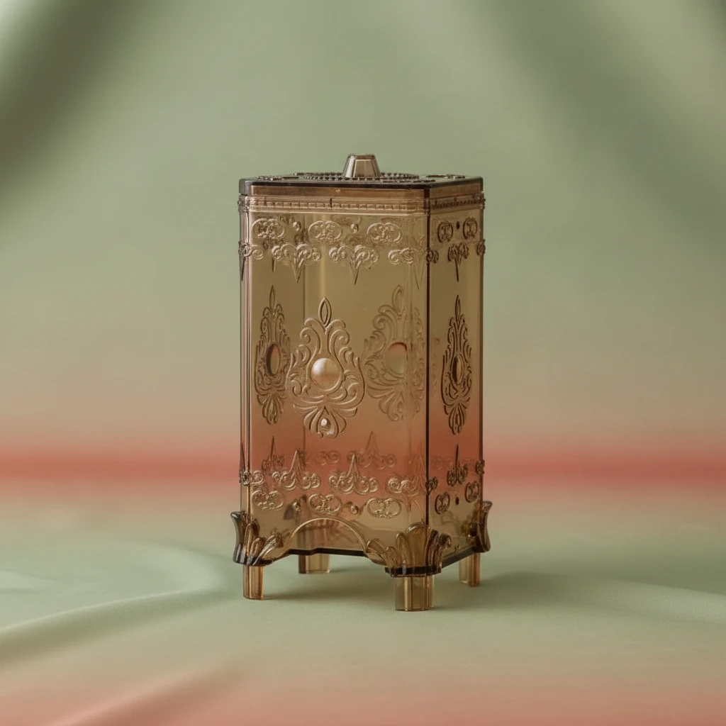 Ornate Embossed Amber Glass Cosmetic Storage Box