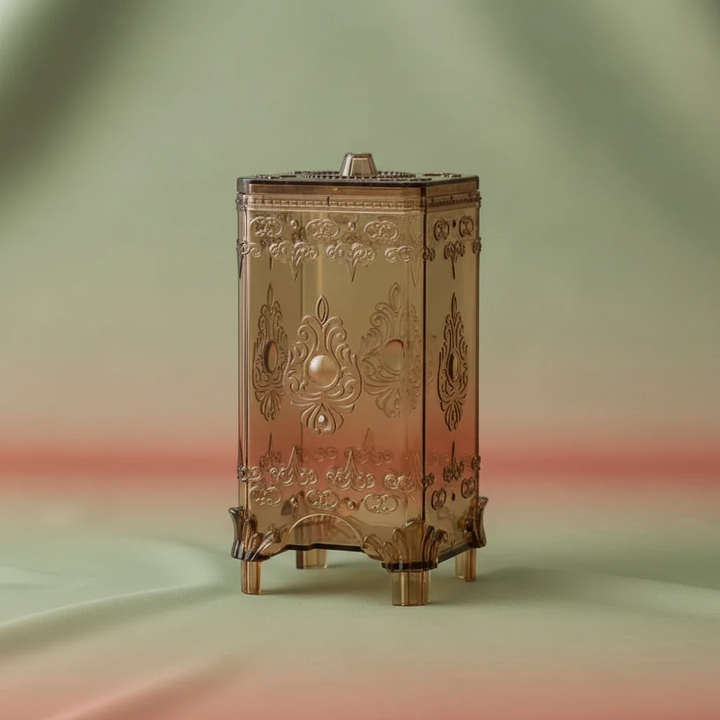 Ornate Embossed Amber Glass Cosmetic Storage Box
