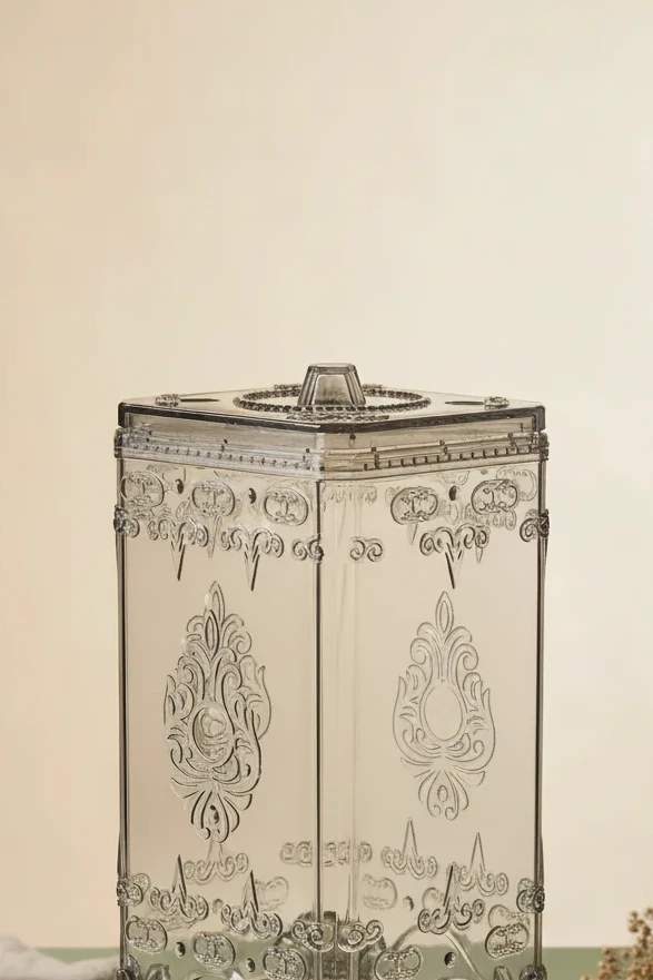 Ornate Embossed Amber Glass Cosmetic Storage Box