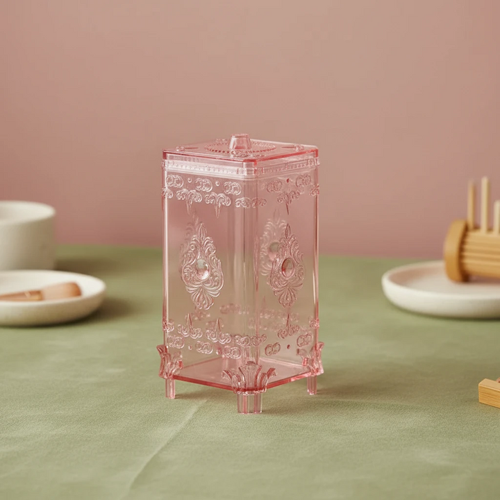 Ornate Embossed Amber Glass Cosmetic Storage Box