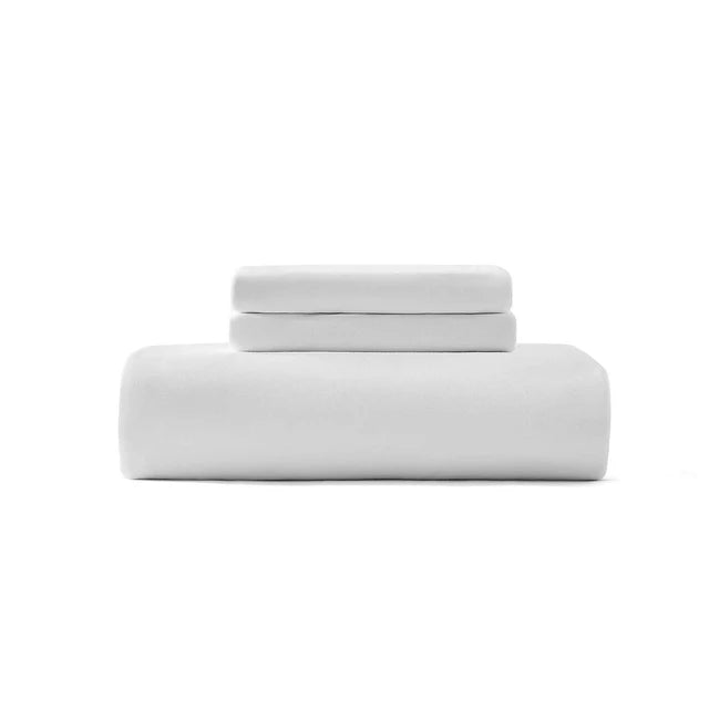 Cotton jersey duvet cover set in white, folded with top flap