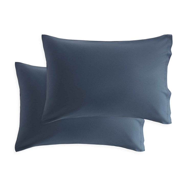 Cotton jersey pillowcase set in dark navy, with two matching rectangular pillows