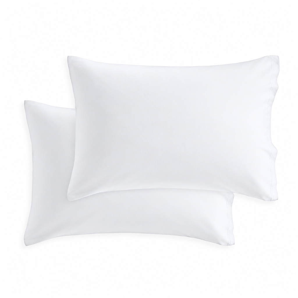 Cotton jersey pillowcase set in white, with two matching rectangular pillows