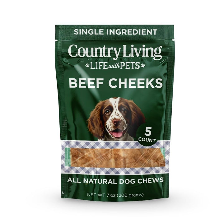 Country Living beef cheek dog chews, 5-count package, all-natural dog chew treats