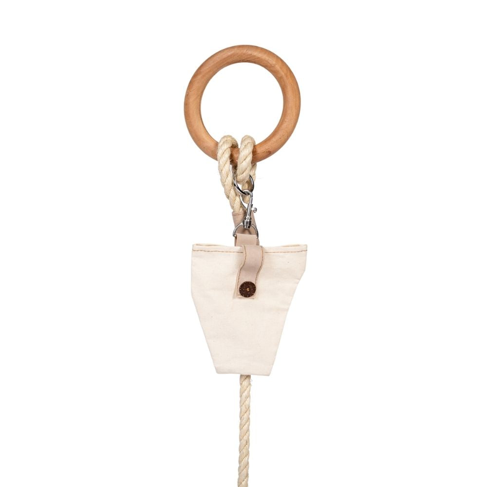 Dog leash with canvas storage pouch and wooden ring, braided rope leash with clip