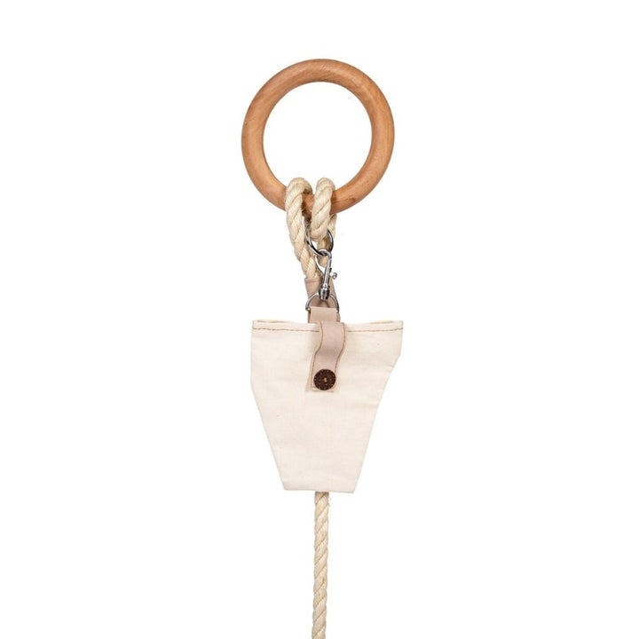 Dog leash with canvas storage pouch and wooden ring, braided rope leash with clip