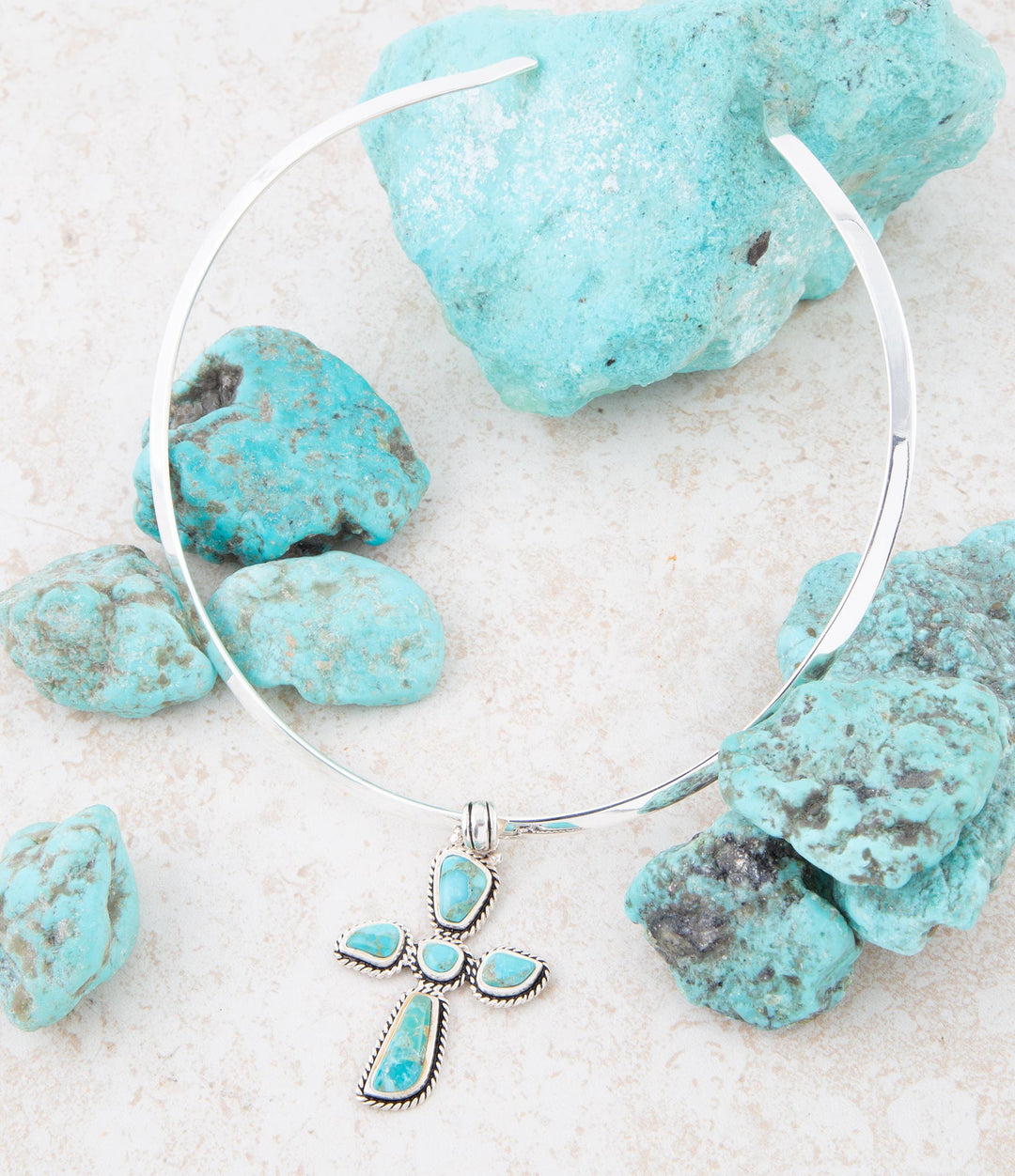 Sterling silver cross pendant necklace with turquoise inlay cross and link chain