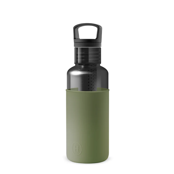 20 oz clear water bottle with green infuser and carry handle lid