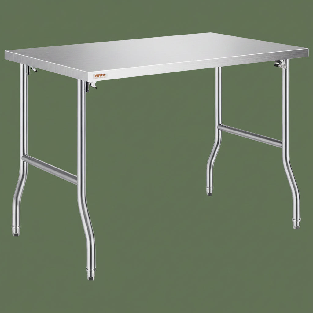 Heavy‑Duty Stainless Steel Folding Kitchen Work Table, 48 x 30