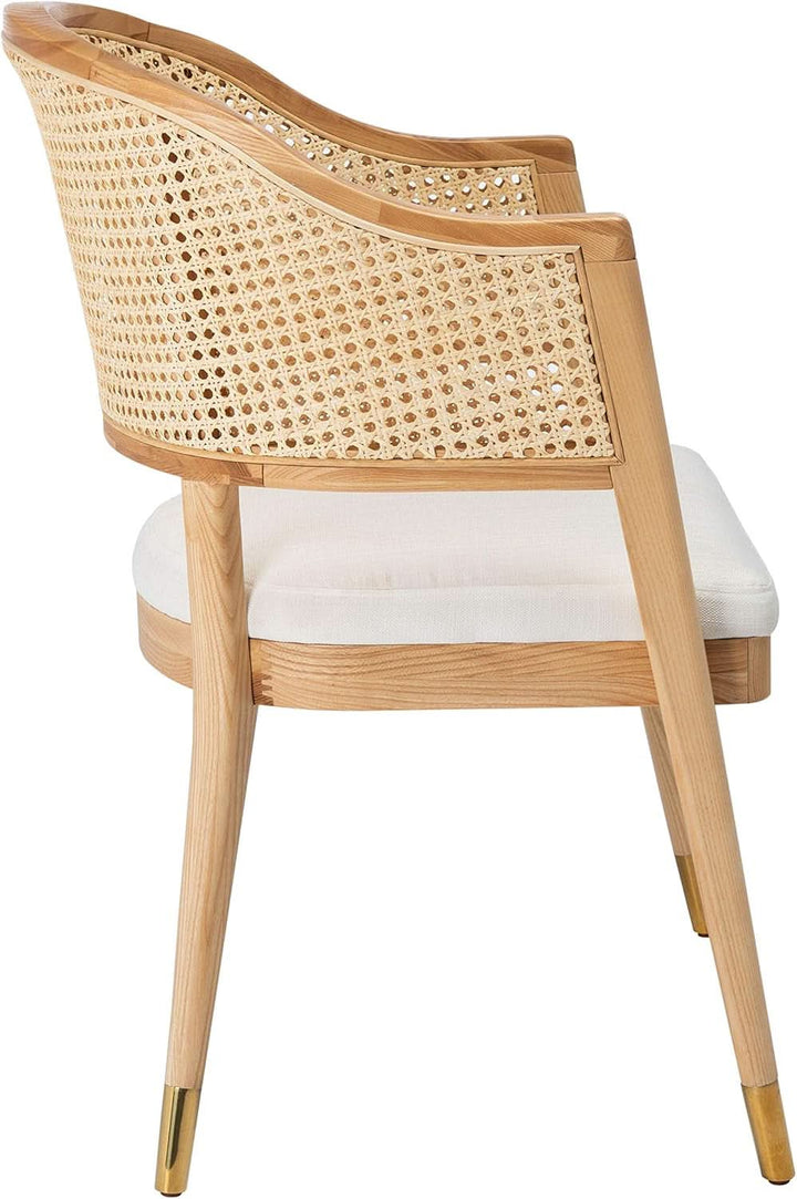 Natural Rattan Accent Chair with Brass Caps Fully Assembled