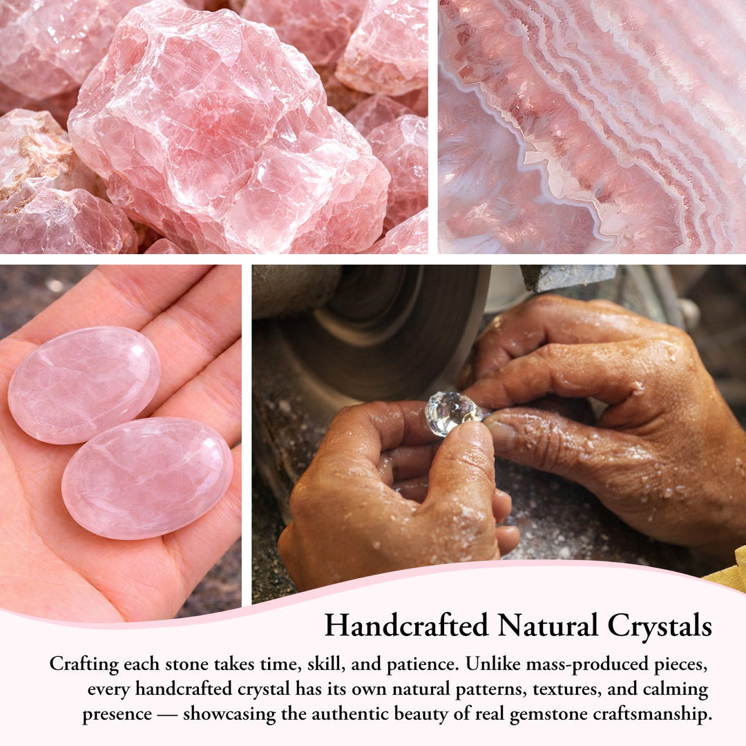 Pink oval pocket crystal stones and rough crystal pieces, engraved "You Are Enough"