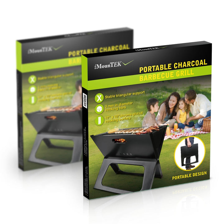 Portable charcoal barbecue grill retail boxes and package, black and green