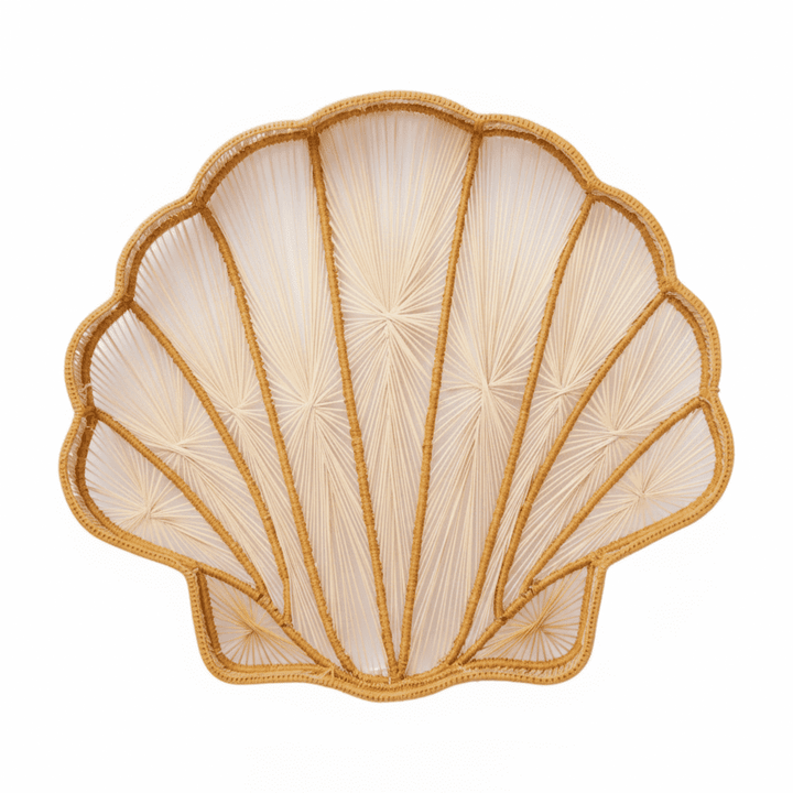 Shell Charm Handwoven Iraca Decorative Tray — Decorative Tray, [material], MacondoForever