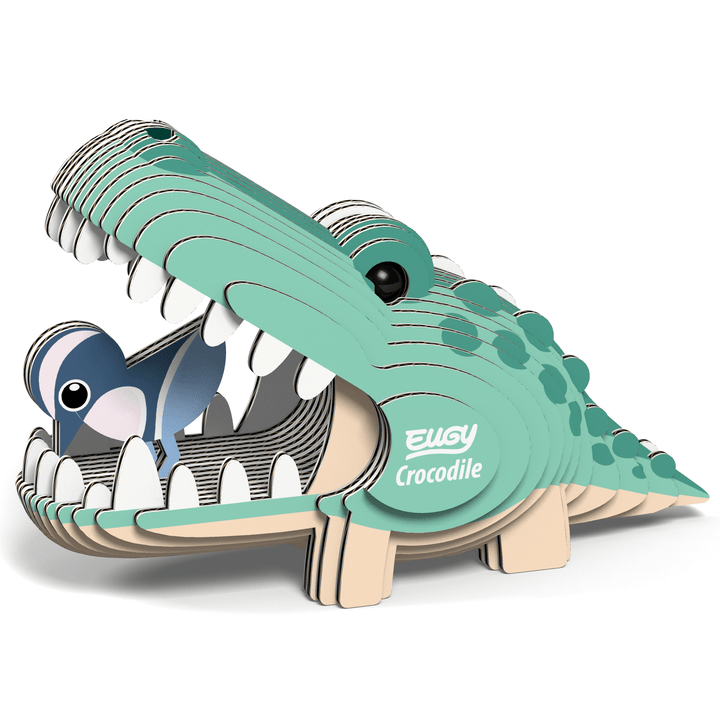 Teal crocodile 3D puzzle model figure with stackable segments and wide jaws