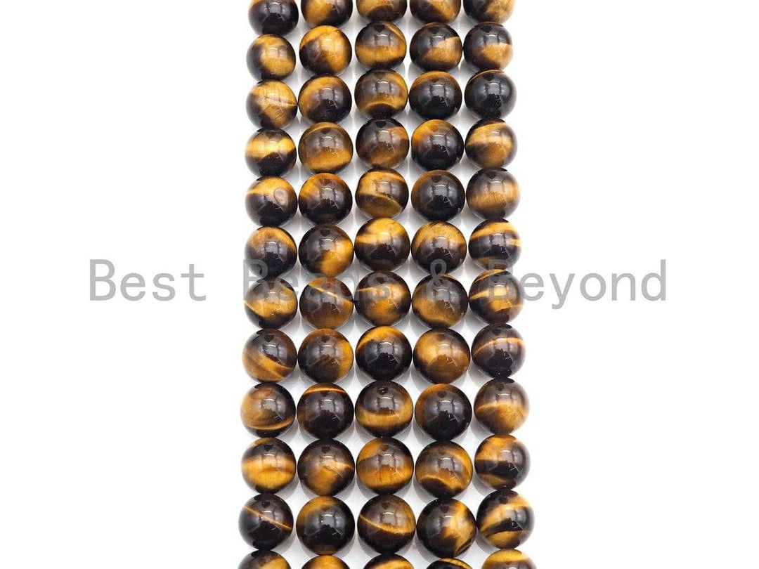 AAA Top Quality Natural Yellow Tiger Eye, 6mm/8mm/10mm/12mm/14mm Round Smooth Yellow Tiger Eye, 15.5" Full Strand, sku#UA89