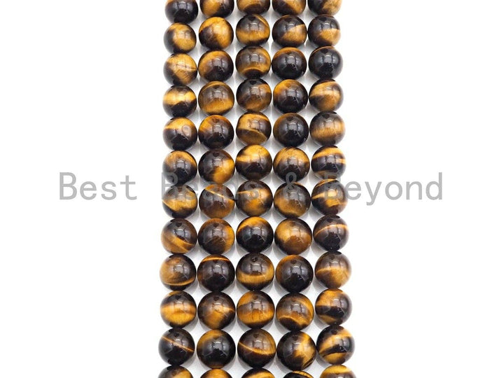 AAA Top Quality Natural Yellow Tiger Eye, 6mm/8mm/10mm/12mm/14mm Round Smooth Yellow Tiger Eye, 15.5" Full Strand, sku#UA89