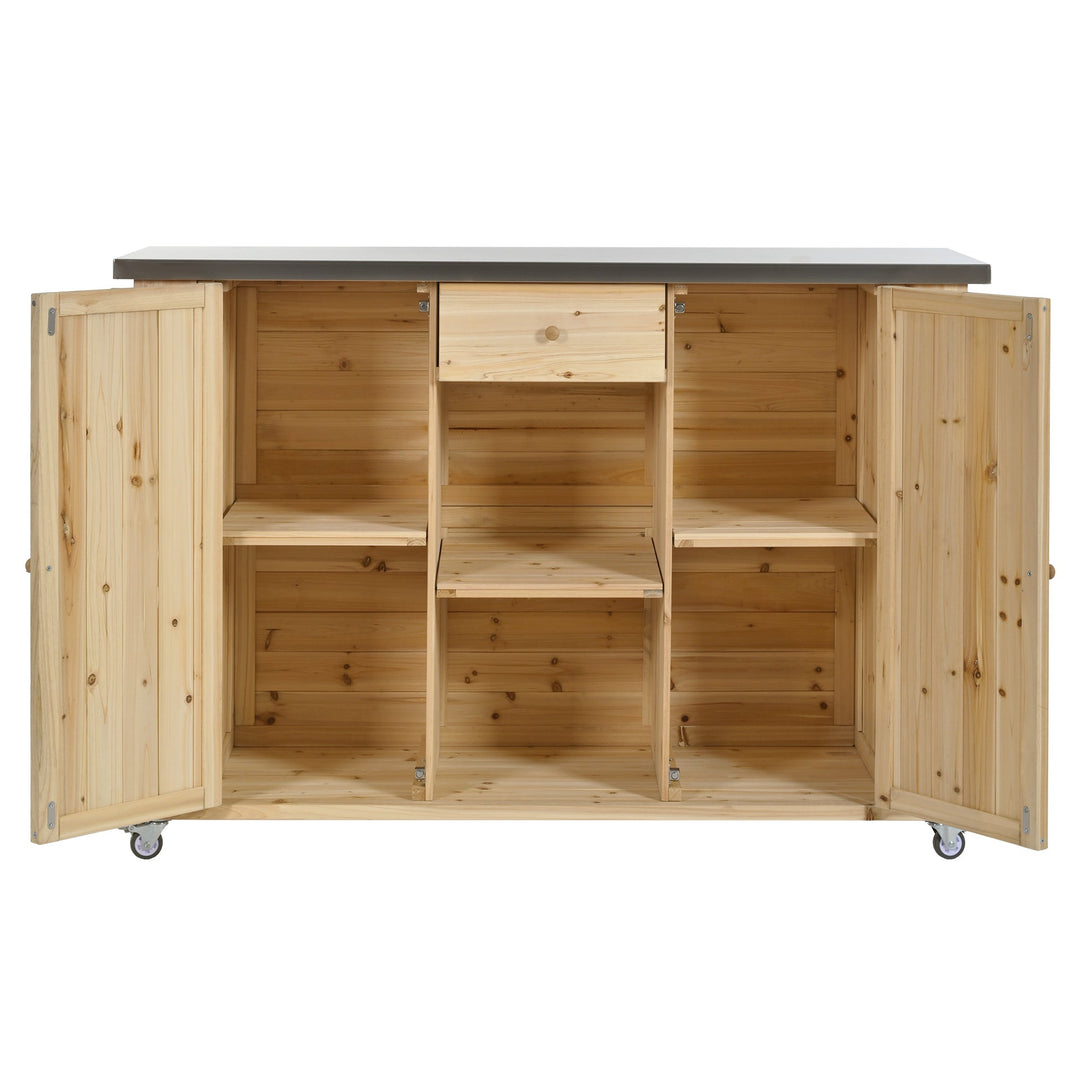 Fir Wood Kitchen Island with Stainless Steel Top