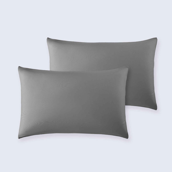 Cooling pillowcase set with two gray square pillow covers
