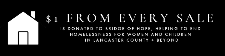 “$1 FROM EVERY SALE” donation message banner with house icon and charity text