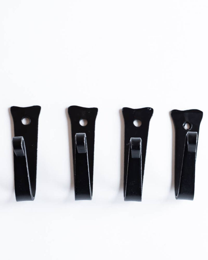Black iron coat hooks, set of 4, with round mounting holes