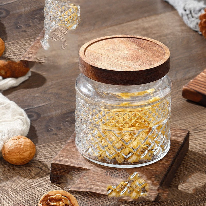 Etched Glass Storage Jar with Bamboo or Acacia Lid