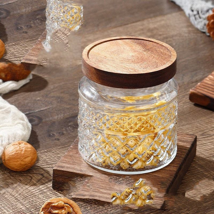 Etched Glass Storage Jar with Bamboo or Acacia Lid